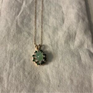 Vintage 14kt yellow gold green star sapphire with diamonds and emeralds  (134-2)